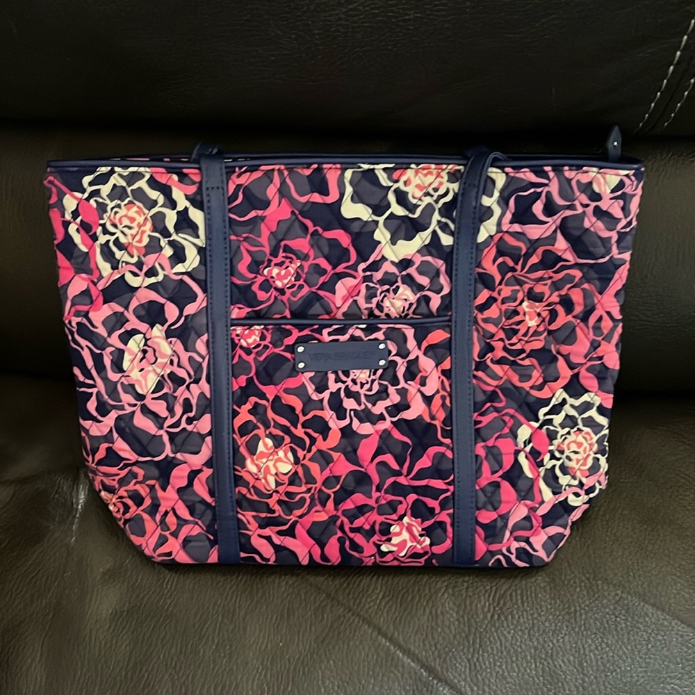 Vera Bradley pink and blue floral small vera trimmed tote bag
